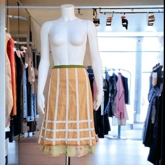 Neesh by DAR Anthro Skirt L Cottagecore Grosgrain Ribbon Layered Midi Tangerine - Picture 11 of 11